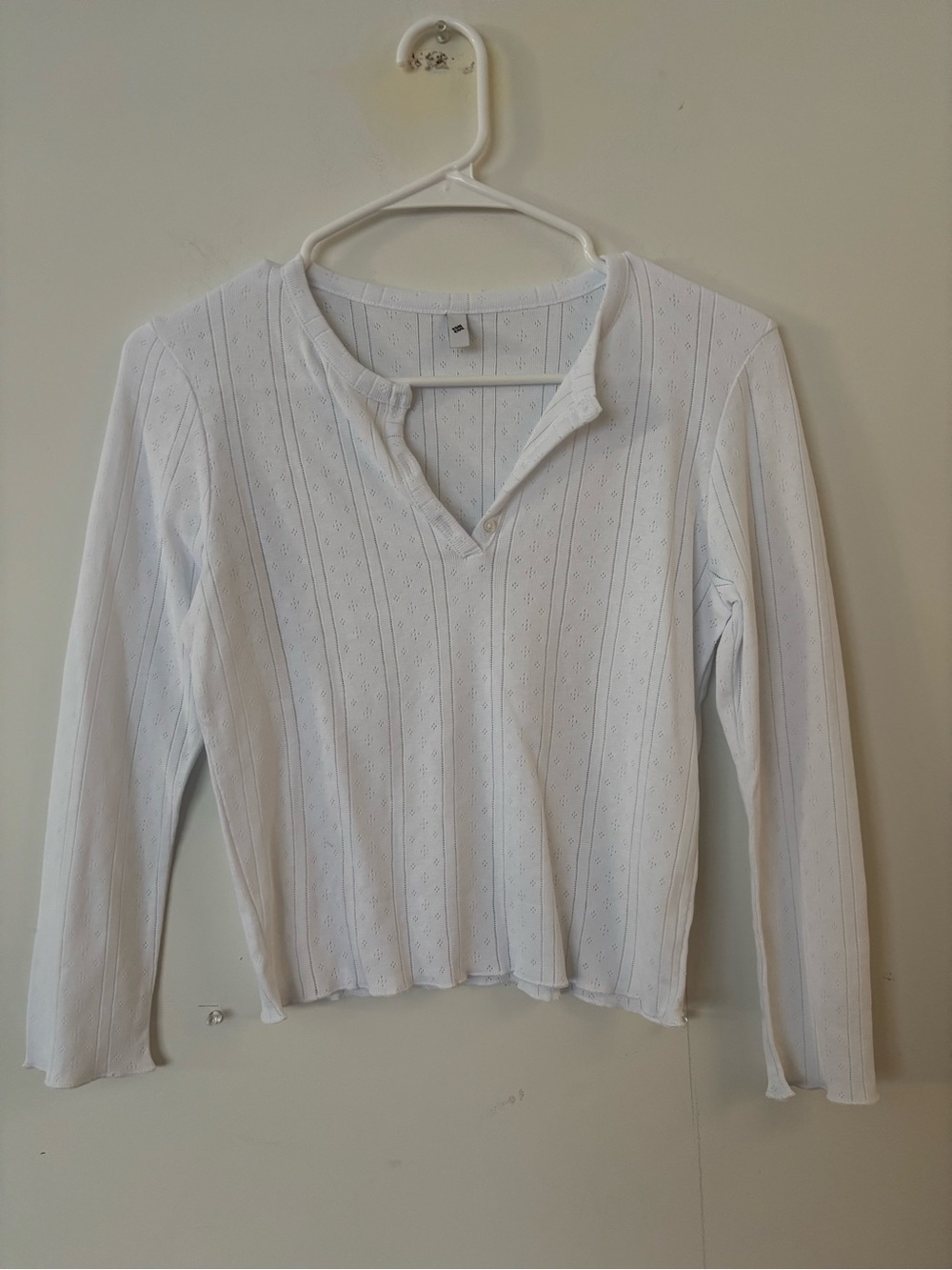 cou cou intimates white eyelet button front quarter sleeve crop blouse top 🤍